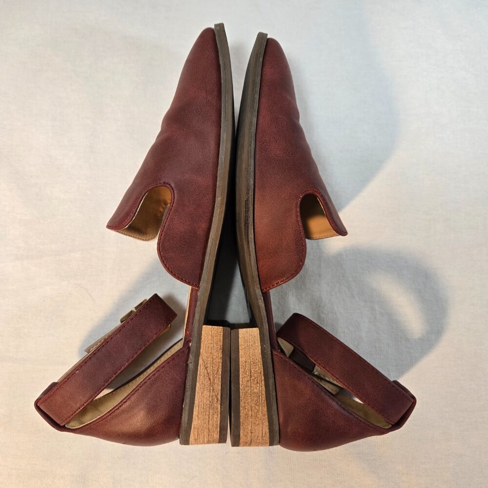 JOURNEE COLLECTION LORETA Wine Vegan Leather Ankle Strap Loafer Flat Shoe Size 8 - Picture 8 of 16